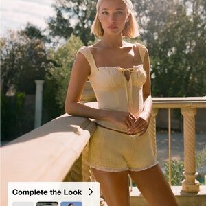 Yellow Lace-Trim Corset Top and Shorts Set
